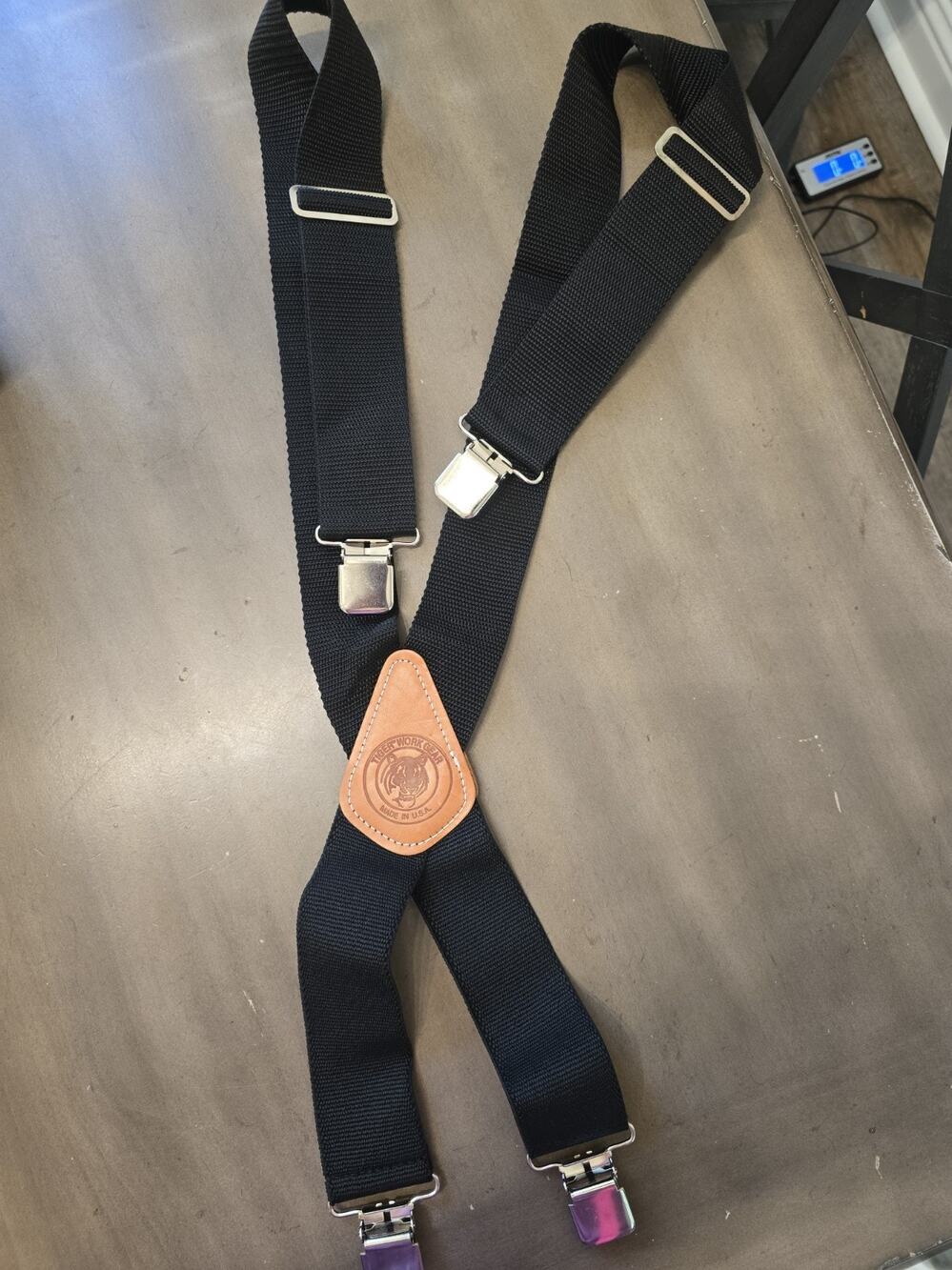 Tiger Work Gear Men’s X-Back Clip Suspenders Adjustable, Leather Patch